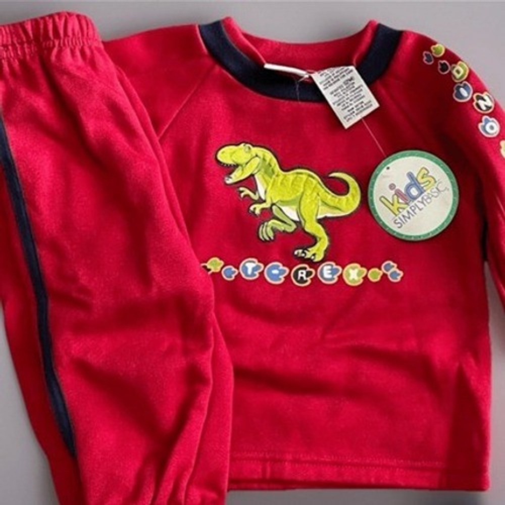 Simply Basic Kids‎ Red Dinosaur T-Rex Tracksuit Set 12M Sweatshirt Joggers NEW